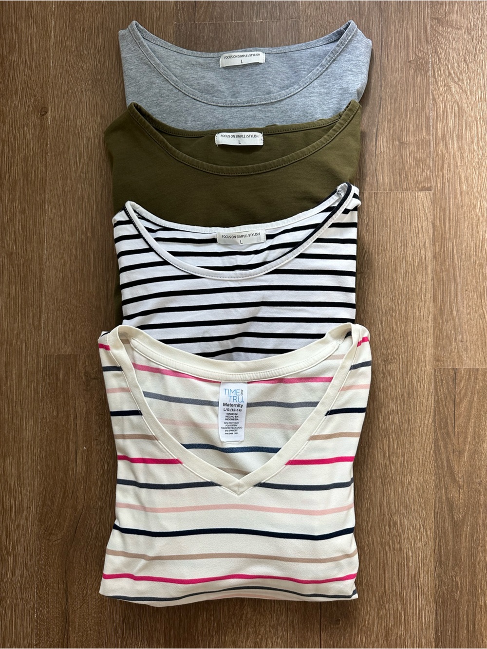 Set of 4 Maternity Crew & V-Neck Tees - Size Large